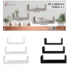 SET 3 MENSOLE FORMA U BIANCHE/NERE (4pz)